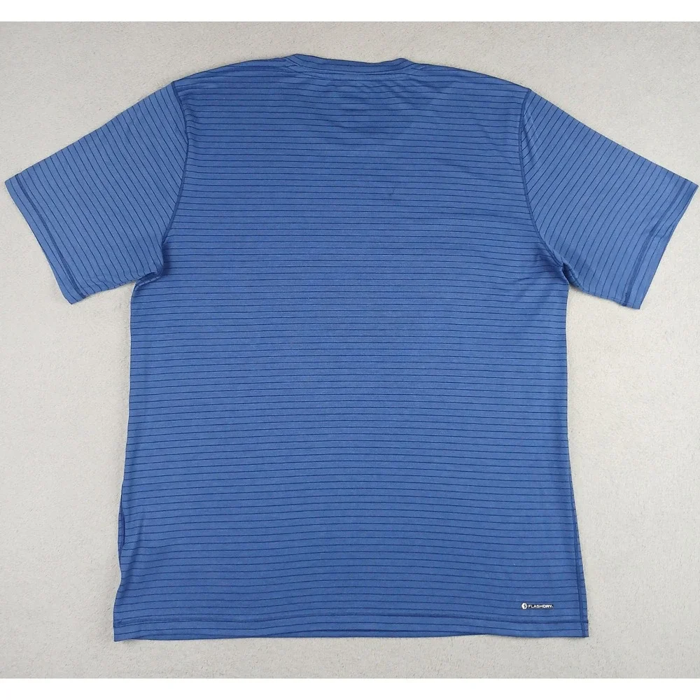 The North Face Shirt Mens Large Blue Striped FlashDry Hiking Active Short Sleeve